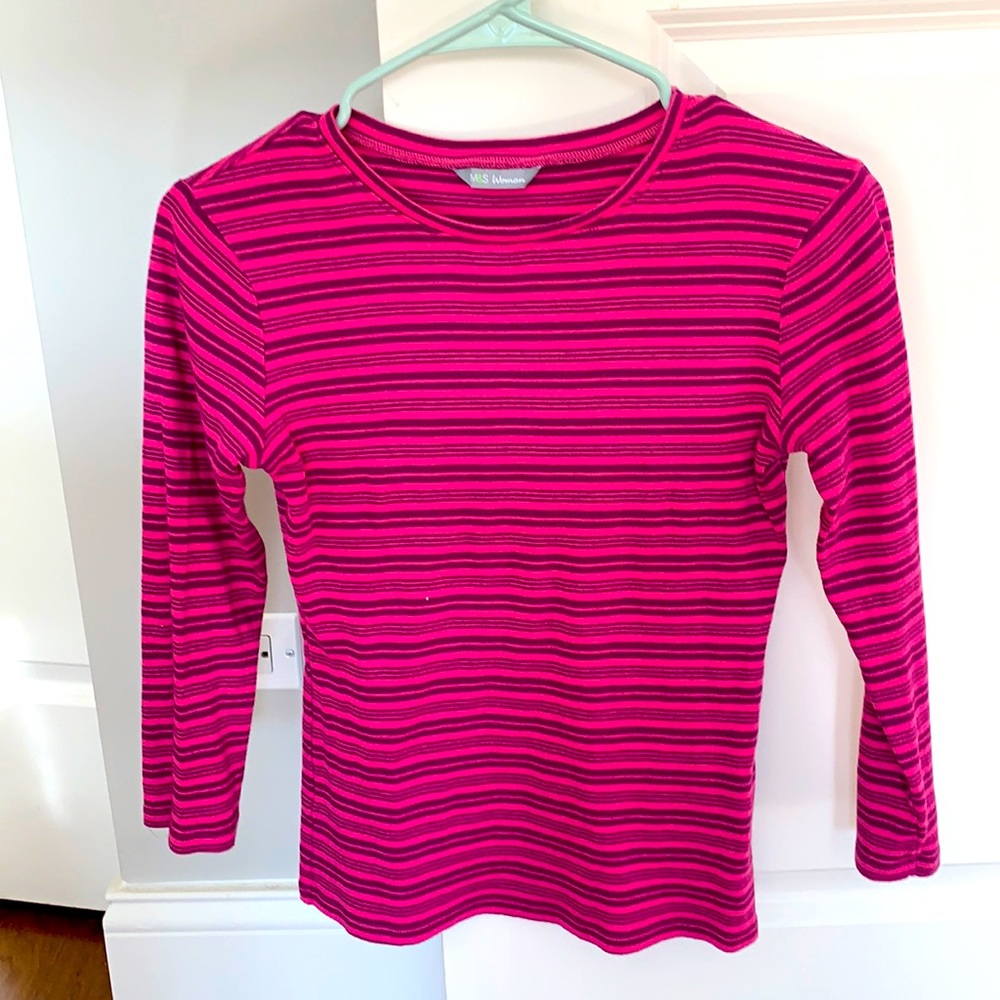 M&S Striped Top 💜 3/4 sleeve